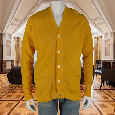 80s Vintage Albion Knit Yellow Letterman Varsity Sweater