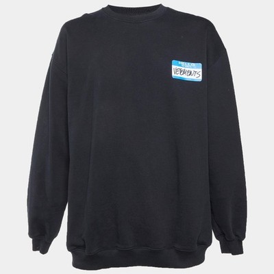 Vetements Unisex Black Graphic Print Cotton Knit Crewneck Sweatshirt L