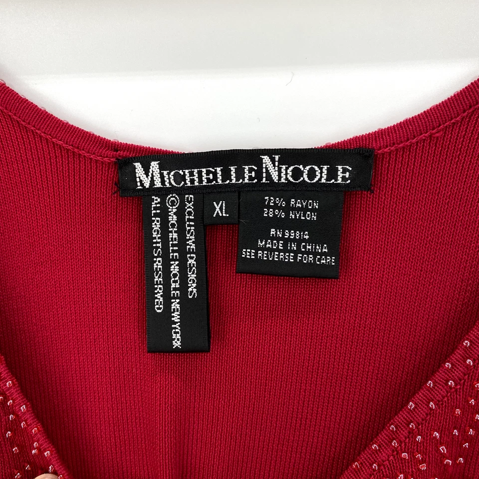 Camiseta sin mangas Michelle Nicole para mujer con cuentas XL roja brillante fiesta glamour Foto 4 de 4