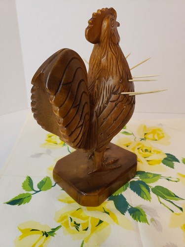 Wood Carved Rooster Sculpture Tooth Pick Holder - Picture 5 of 11