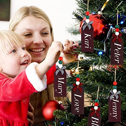 FOIMAS Christmas Stocking Name Tags,12pcs Blank Wooden Stocking Hanging Name - Picture 5 of 6