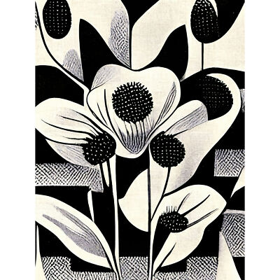 Schwarz Weiß Abstrakt Retro Blume Leinwand Poster Druck Bild Wandbild
