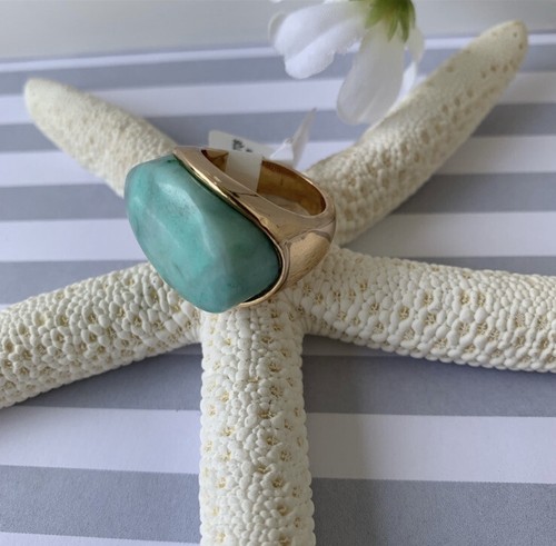 Splendido anello turchese blu ovale metallo e pietra pietra pietra pietra - taglia 8 nuovi gioielli - Foto 2 di 5