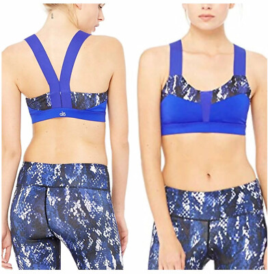 Alo Yoga Size Small Paddle Fast Bra Electric Blue Python NWT