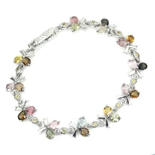 925 Sterling Silver Bracelet Pear Tourmaline Sapphire Gemstone Jewelry 7.5in