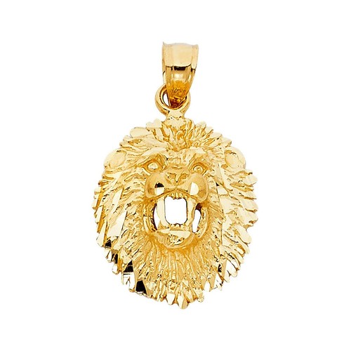 14K Solid Yellow Gold Lion Head Pendant 