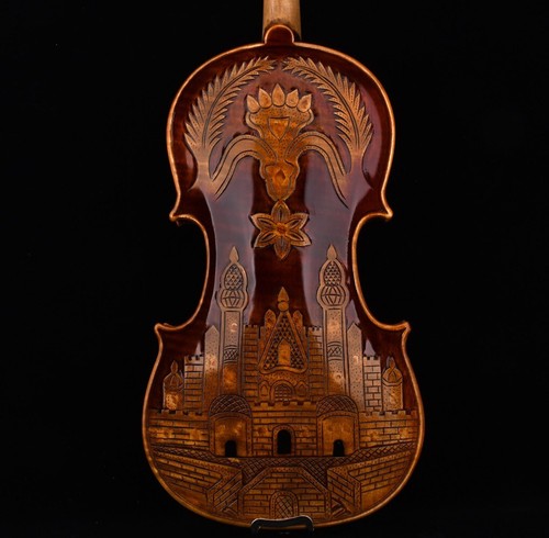 T30+ Master Antique Strad Style Carved Castle Violin 4/4 European Wood Rich Tone - Picture 15 of 17