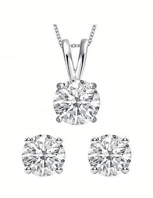 Set 6,00 kt runder geschliffener zertifizierter Moissanit Anhänger & Ohrstecker 14 K Weißgold