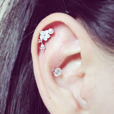 16g Flower leaf cartilage earring, Pearl helix earring, conch ear piercing,  1pc | eBay