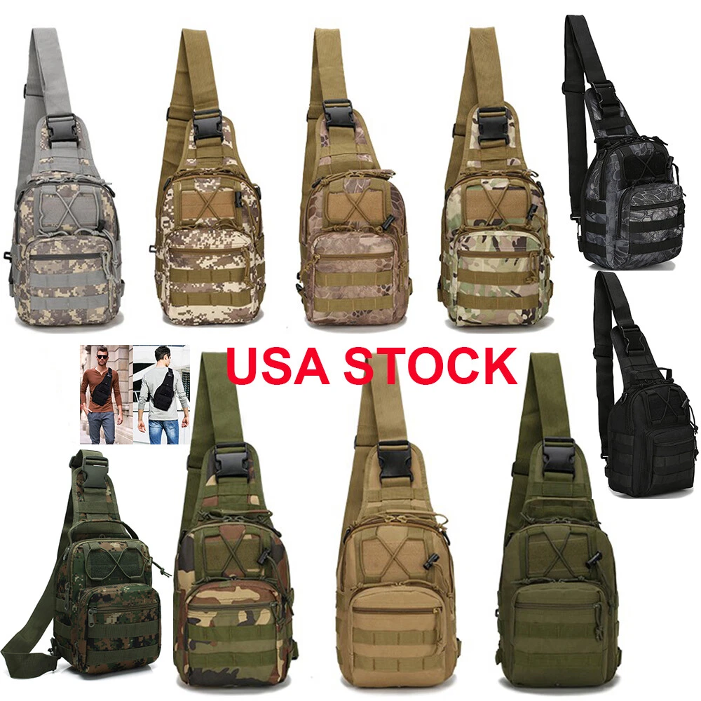 Mens Backpack Molle Tactical Sling Chest Pack Shoulder Bag Outdoor Hiking Travel
