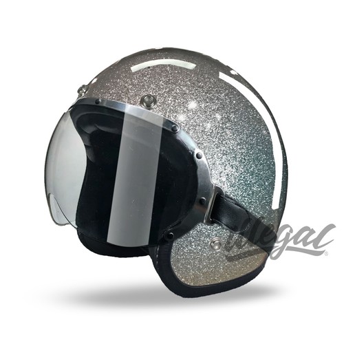 CASCO MOD BANDIT JET ARGENTO GLITTER + MASCHERA LENTE GOGGLE VISIERA  ELASTICO | eBay