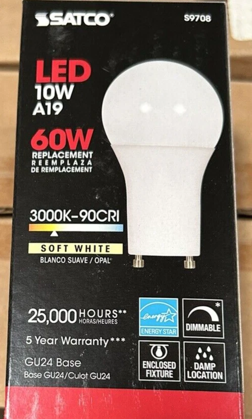 ⚡️(Set of 3) SATCO S9708 Dimmable LED A19 Bulb GU24 Base Soft White New in Box - Image 2 of 2