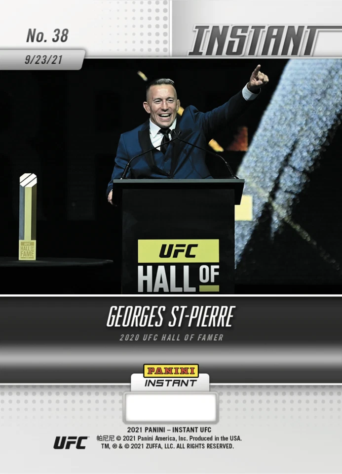GEORGES ST-PIERRE UFC 2020 HOF CLASS MODERN WING INDUCTEE PANINI INSTANT CARD 38 - Image 2 of 2