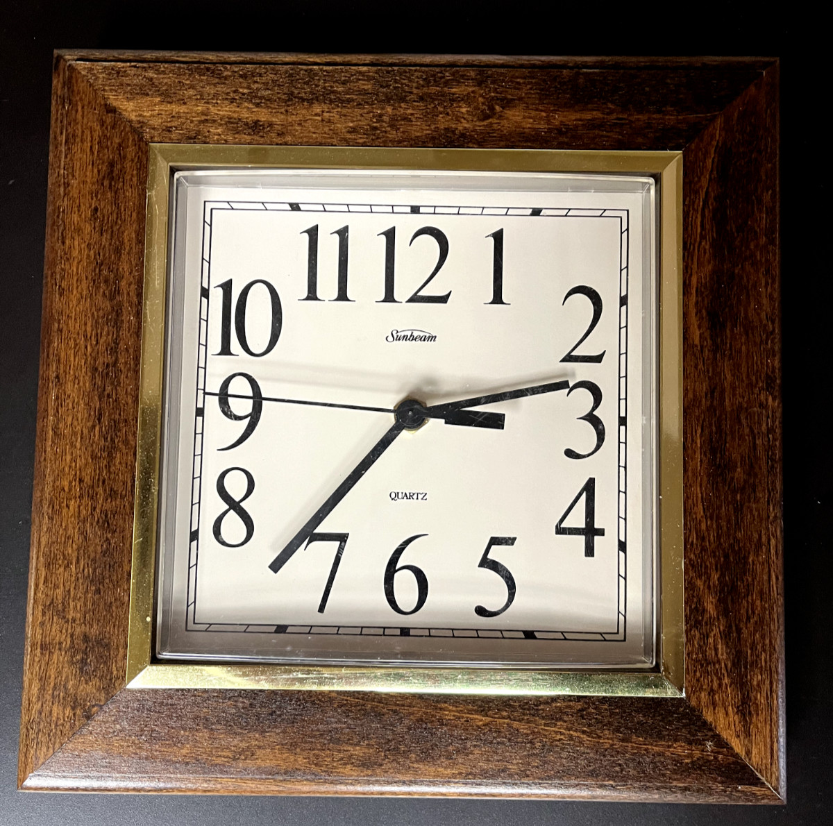 Vintage Sunbeam Quartz 11x11” MCM 1970s Solid Wood Wall Clock Tested working