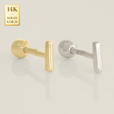 14K REAL Solid Gold Mini Bar Stud Helix Tragus Cartilage Earring Piercing 18G