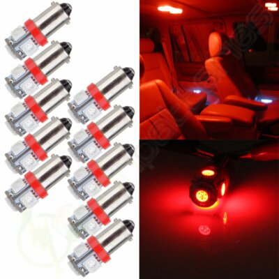 10Pcs Red T11 BA9S 5SMD LED H6W T4W Dome Map Reading Light Bulb Intereior Lamps