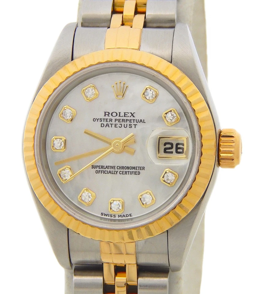 Reloj Rolex Lady Datejust acero oro 18k FÁBRICA blanco mop esfera diamante 79173