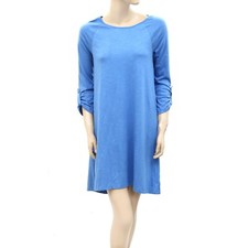 Lilly Pulitzer Blue Solid Mini Dress Cotton 3/4 Sleeve Beach Classic S 254194