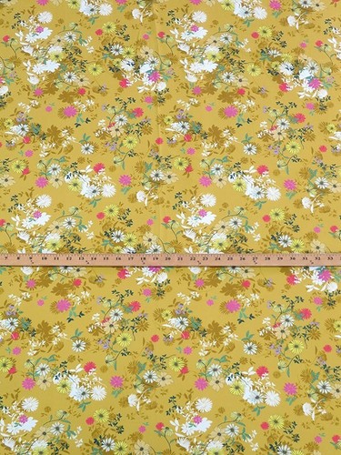 Spring Bloom Floral Rayon Voile Fabric Summer Flowers Asian Theme By the Yard - Picture 2 of 2