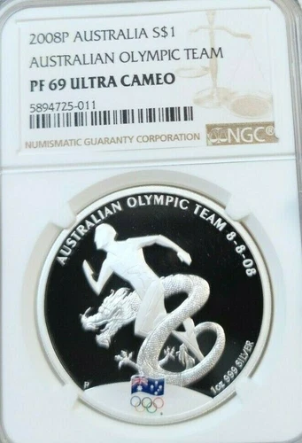2008 AUSTRALIA SILVER DOLLAR S$1 AUSTRALIAN OLYMPIC TEAM NGC PF 69 ULTRA CAMEO