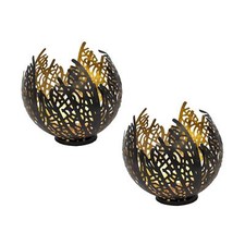 2 Stück Teelichthalter Metall Schwarz Gold H 12 cm Dekoschale Lichteffekte