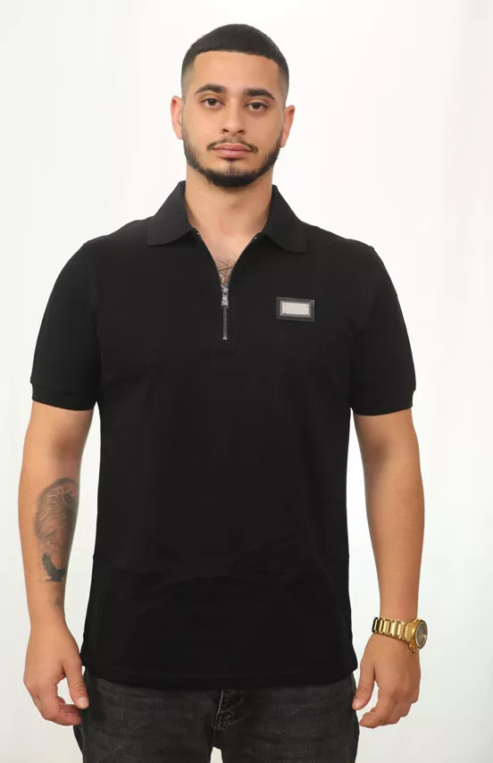 RRP 460 BALMAIN Polo Shirt Metal Logo Zip Black Size M 100