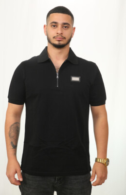 RRP $460 BALMAIN Polo Shirt Metal Logo Zip Black Size M 100 RRP $460 BALMAIN Polo Shirt Metal Logo Zip Black Size M 100