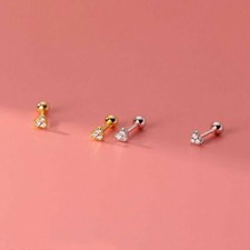 925 Sterling Silver Tiny Heart CZ Helix Tragus Stud Piercing Earrings A4186