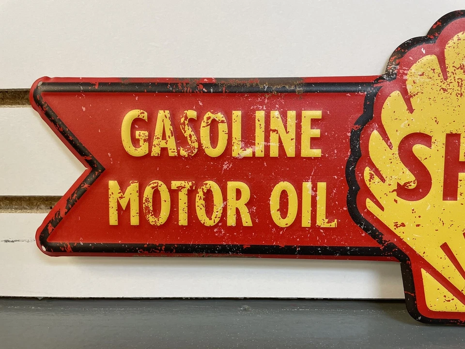 24" Reproduction Shell Gasoline SOLD HERE Gas Station Motor Oil ARROW Metal Sign - Image 3 of 4