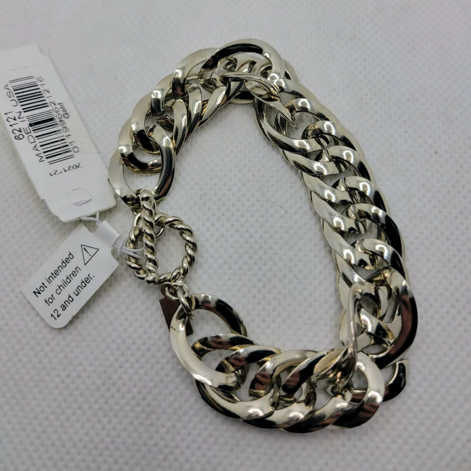 Brazalete de palanca de cadena de eslabones de bordillo tono plata 1928 Foto 2 de 2