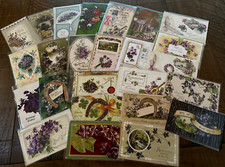 Nice~Lot of 25~Greetings Postcards with Purple Violets Flowers~in Sleeves~d526