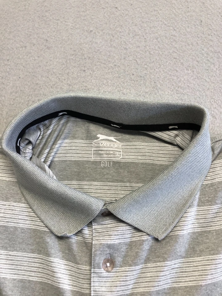 Camisa polo masculina golfe Slazenger XL listra cinza claro colarinho de tênis ativo - Imagem 2 de 4