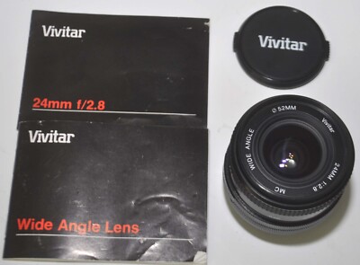 MINT Vivitar Canon FD 24mm Wide Angle F/2.8 Manual Focus Lens w/ Caps & Manual