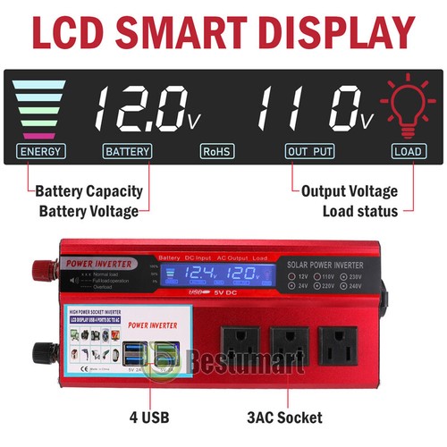 7000W 6000W LCD Car Power Inverter DC 12V To AC110V Pure Sine Wave Converter 2AC - Picture 55 of 116