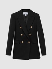 New Reiss Lara Tailored Textured Wool Blend Double Breasted Blazer Sz 12 #t2609