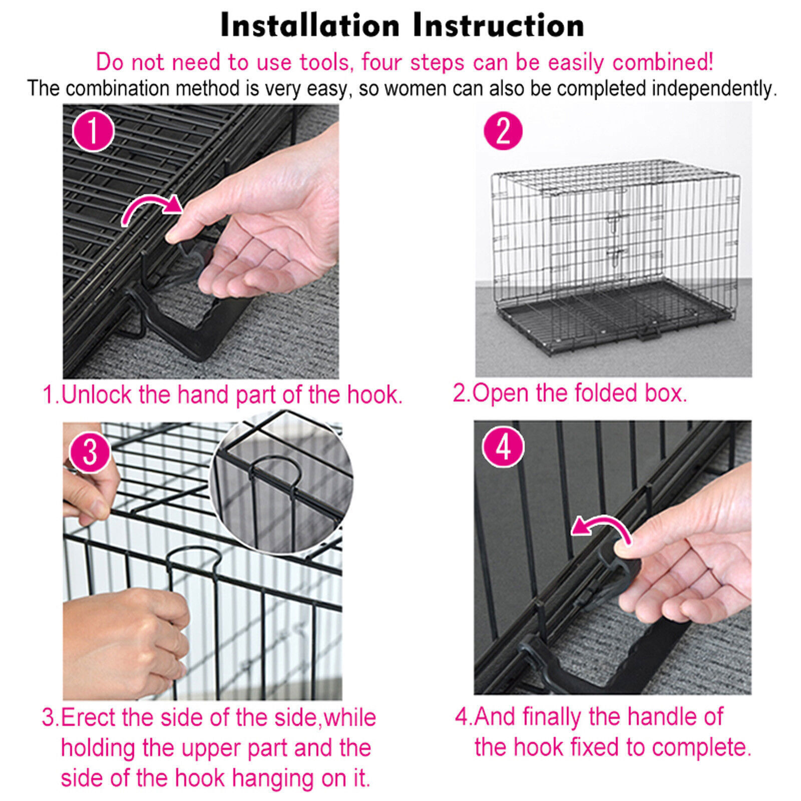 Folding Dog Cage Metal Puppy Pet Crate Carrier Home Training Kennel S M