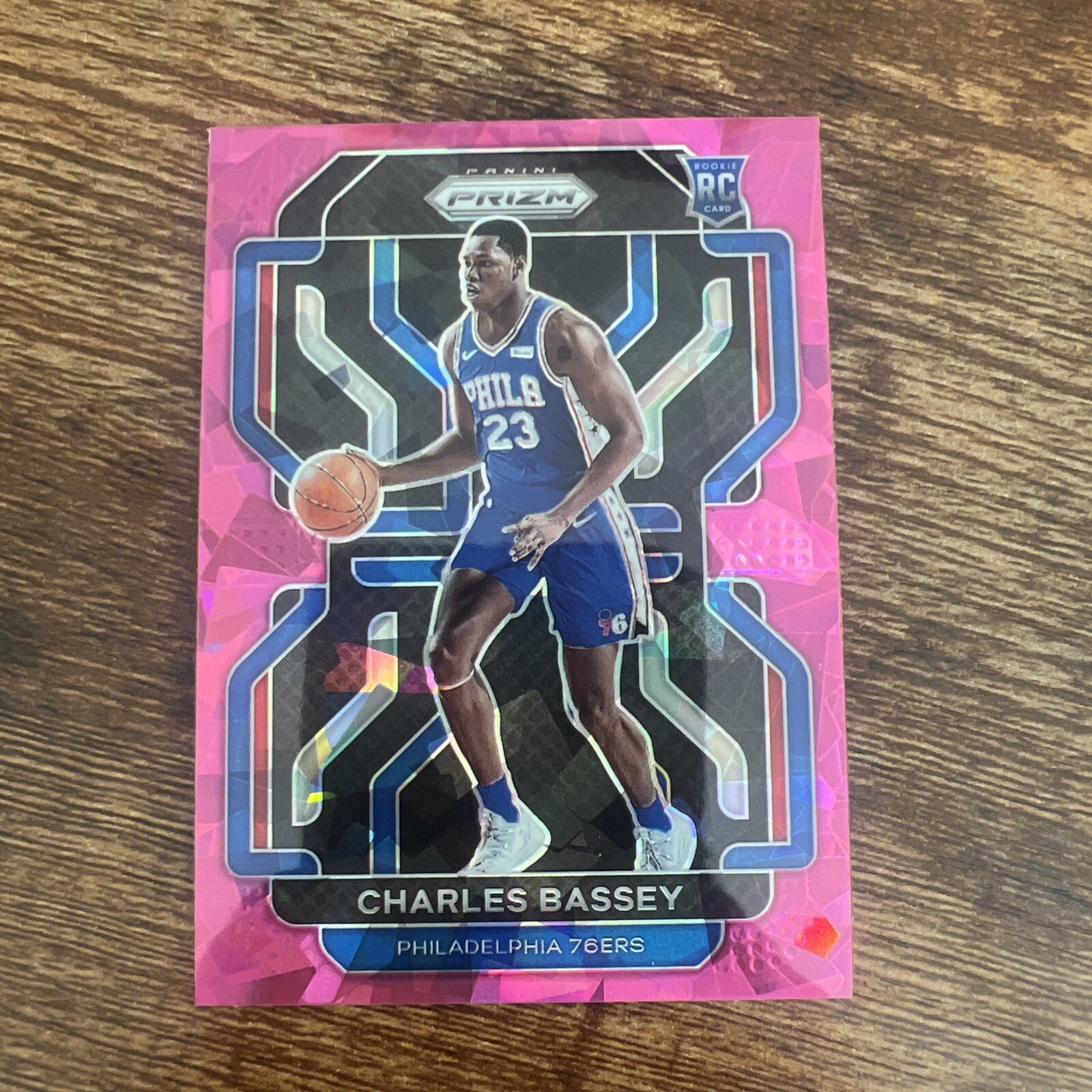 Charles Bassey 2021-22 Prizm Rookie #304 Pink Cracked Ice Philadelphia 76ers RC