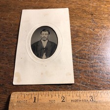 Antique Tintype Victorian Man Mustache Civil War Era Photo Photograph