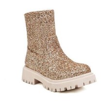 Women's Sequins Glitter Ankle Boots Side Zip Block Heel Platform Outwear Casual