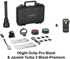Olight Javelot Turbo 2 Black Premium Kit 1500M Flashlight & Oclip Pro Black Ligh