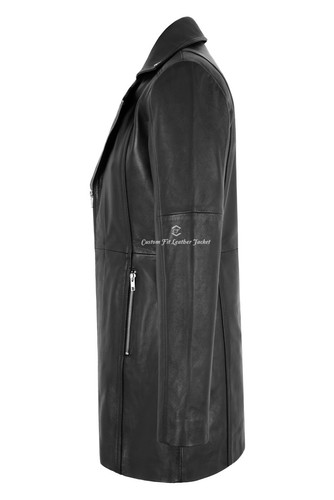 Ladies Biker Style Leather Jacket Black Mid Length Slim Fit Real Sheep Napa Coat - Picture 7 of 7