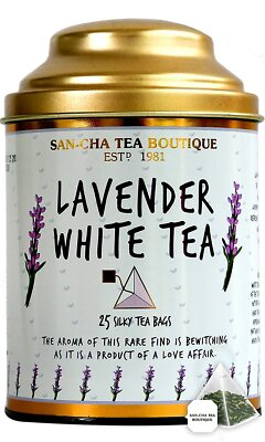 Sancha Tea Boutique Lavender White Tea Bags, Pyramid Tea Bags (Pack of 25)