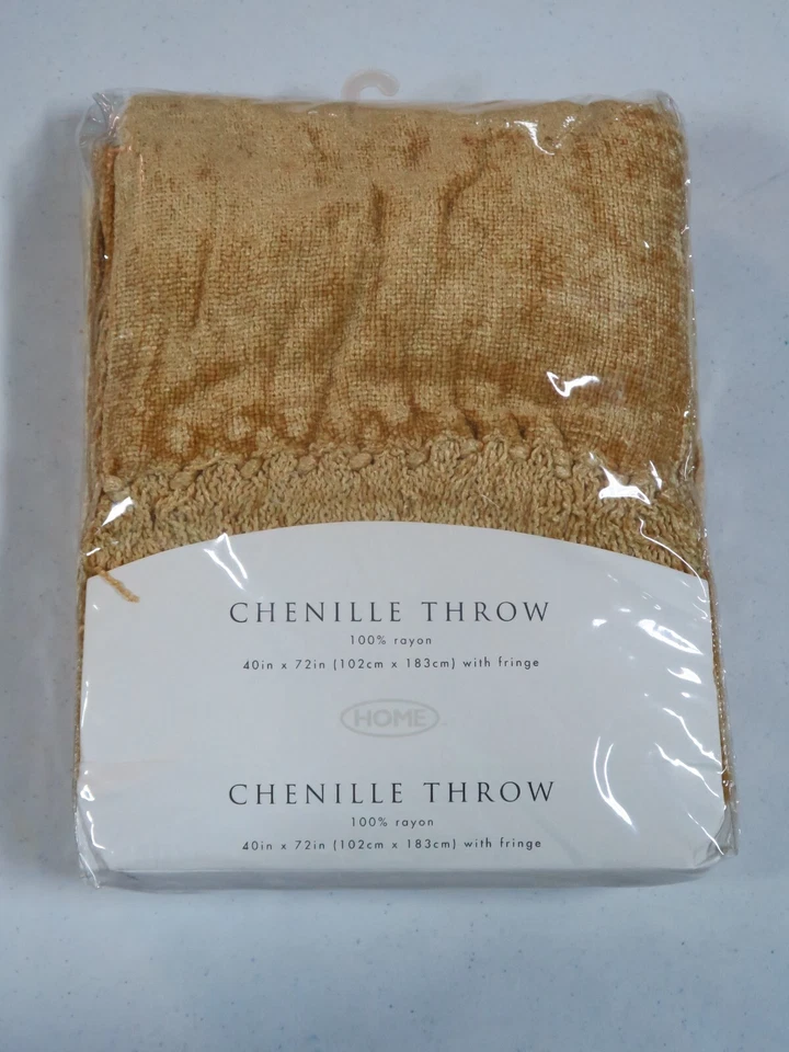 Chenille Throw Blanket (beige)  40" x 72" with Fringe [NEW] - Image 2 of 2
