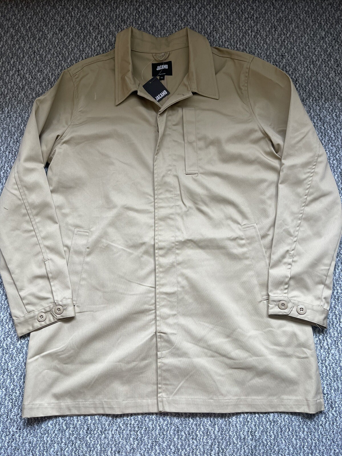 NWT Jacamo Mens XL Long Camel Pea Coat Trench Button Up Style 69