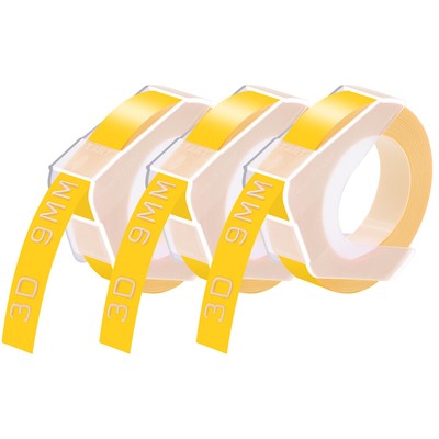 3×Prägeband 3D Kunststoff Weiß auf Gelb Für Dymo Organizer Xpress 12965 9MM×3M