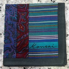 MAN HANKY GREEN BLUE RED PURPLE STRIPED JAPAN COTTON POCKET ART SQUARE 20   KS7