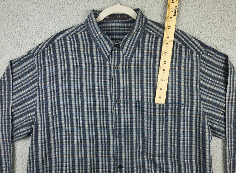 Camisa Jhane Barnes Algodón Manga Larga Gris Ombre Multi Cuadros Para Hombre Talla Mediana Foto 3 de 4