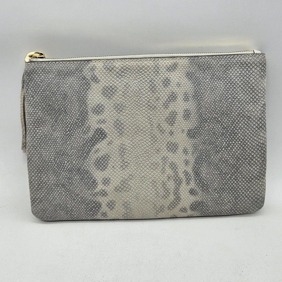 Bolso sin asas GILI para mujer gris blanco serpiente cuero en relieve borla cremallera A274053 Foto 2 de 4