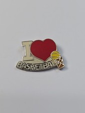 I Love Basketball Lapel Pin Ball Hoop Red Heart