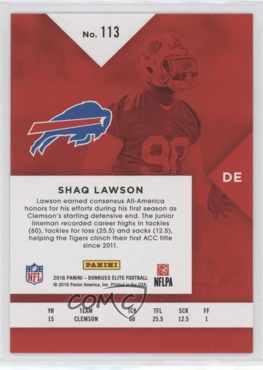 2016 Donruss Elite Elite Rookies Black /199 Shaq Lawson #113 Rookie RC - Image 2 of 2
